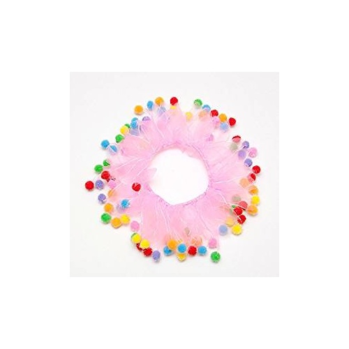 Party Collar Birthday Pink with Pom Poms - Medium (30cm)