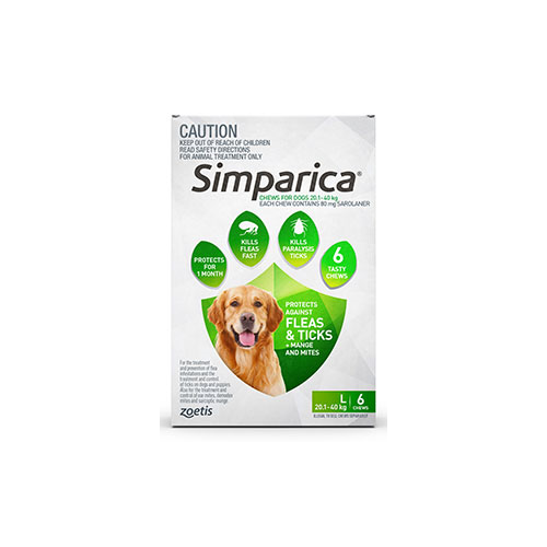Simparica for Large Dogs 20.1-40kg - Green - 6 Pack