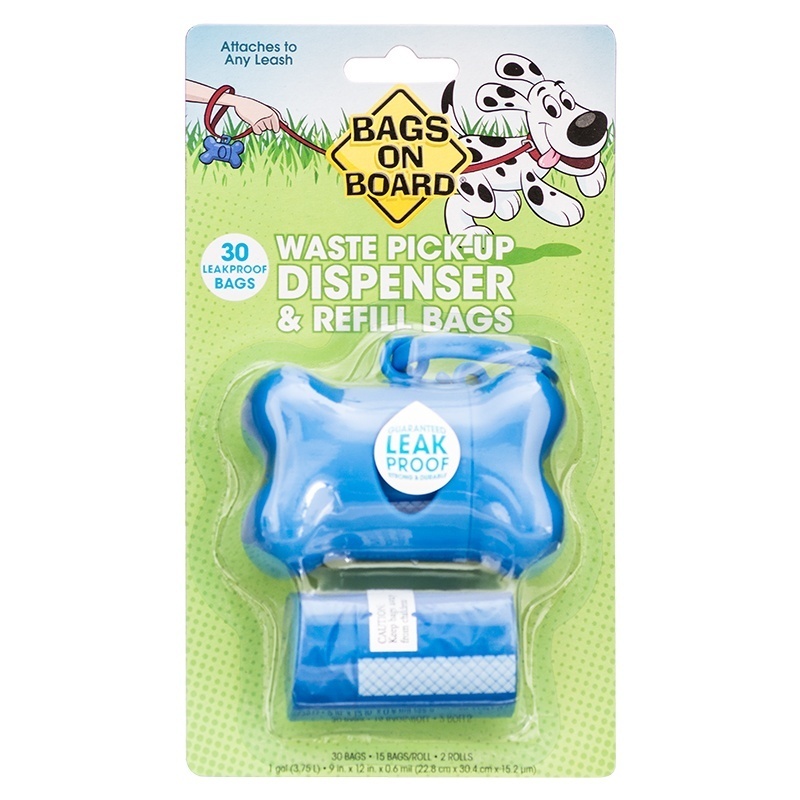 Bags On Board Pet Waste PickUp Dispenser & Refill Bags Pack 30 (Blue
