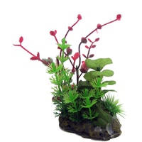 Aqua One Betta Green/Red Plant on Rock Ornament - 15cm