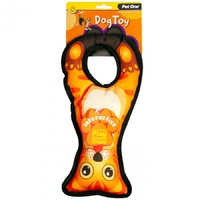 Pet One Interactive Squeaky Tug Ring Dog Toy - Orange Cat - 32cm