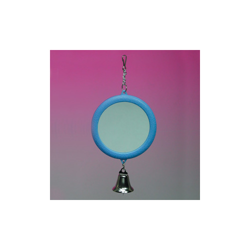 Two Sided Round Mirror with Bell Bird toy