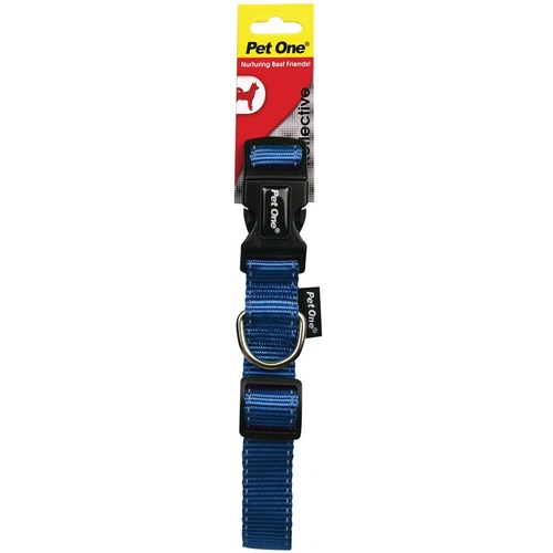 Pet One Reflective Adjustable Nylon Dog Collar - 35-50cm (20mm) - Blue