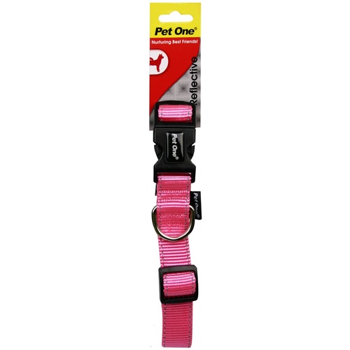 Pet One Reflective Adjustable Nylon Dog Collar - 40-65cm (25mm) - Pink