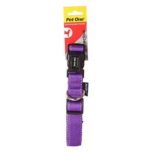 Pet One Reflective Adjustable Nylon Dog Collar - 35-50cm (20mm) - Purple