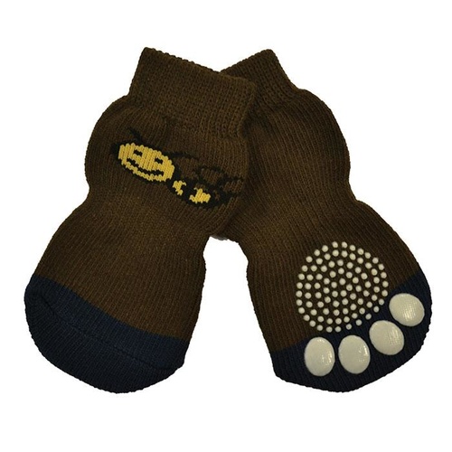 Non-Slip Dog Socks - Brown Bee - Medium (3x7.5cm)