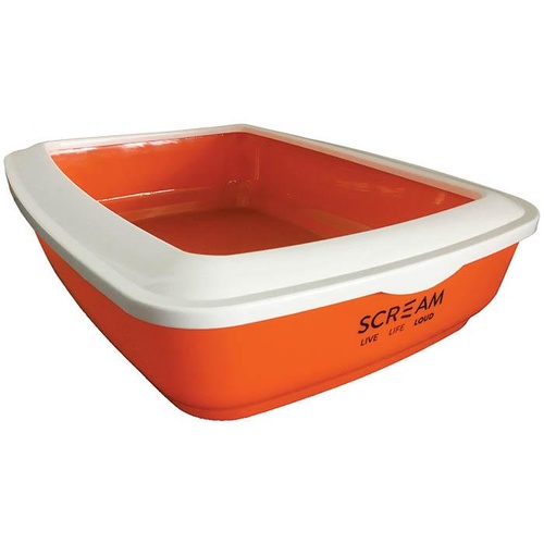 Scream Rectangle Cat Litter Tray (50x35x14cm) - Orange