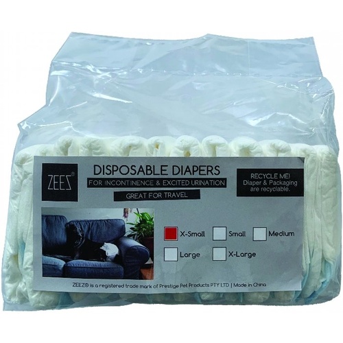 Zeez Disposable Dog Diapers - X-Small - 28-40cm (12 Pack)