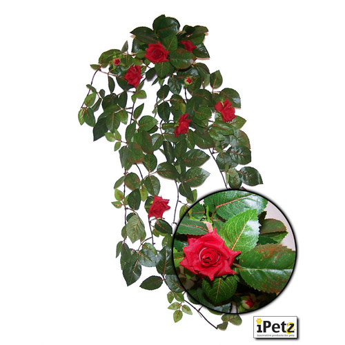 Red Rose Leaf Silk Plant Reptile Decoration - 69cm (URS)