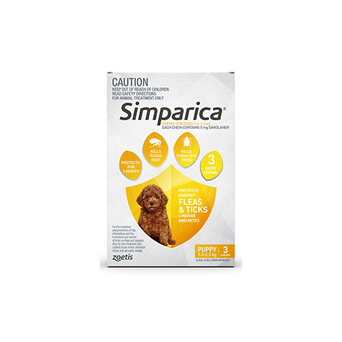Simparica for Puppies 1.3-2.5kg - Yellow - 3 Pack